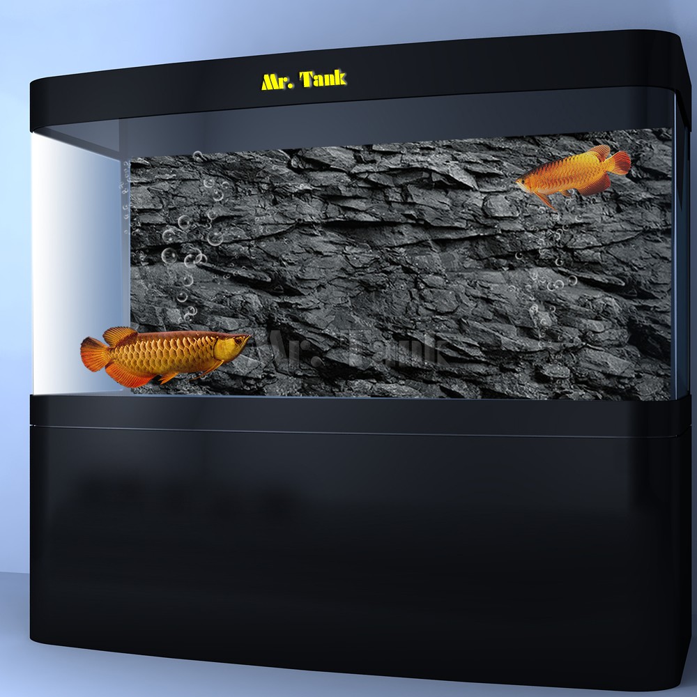 Mr.Tank 3D Effect Black Stone Texture Aquarium Background Poster HD Rock Stone Selfadhesive Fish Tank Backdrop Decorations