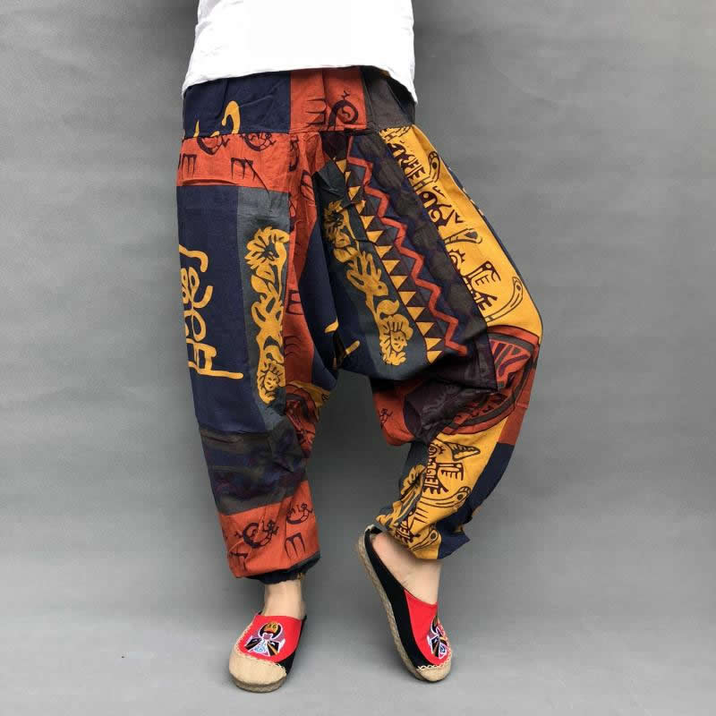 Pantalon femme sarouel Baggy imprimé décontracté Hippie Joggers pantalon croisé pantalon ample Aladdin lanterne jambe large coton lin pantalon Plus