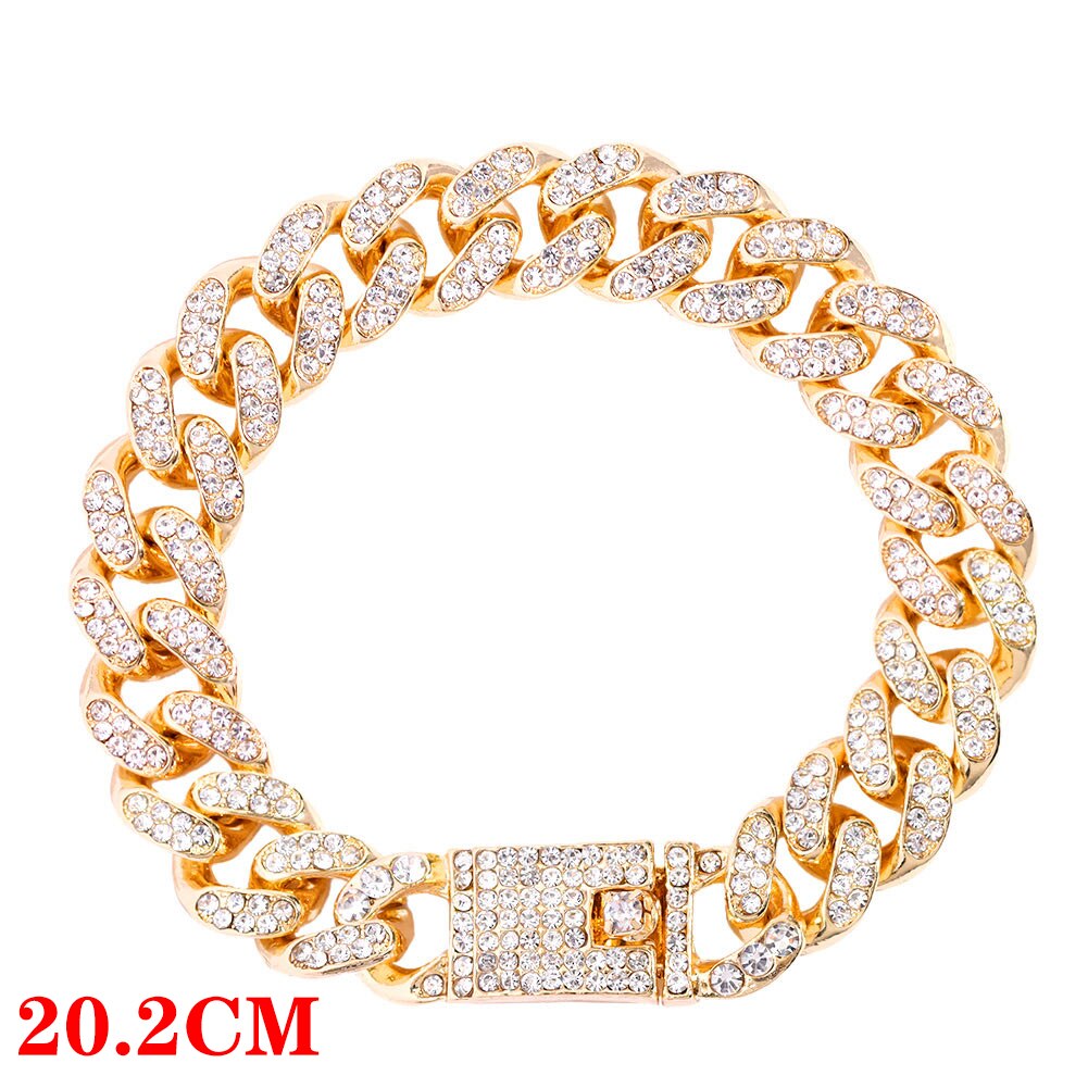 Miami Cuban Bracelets Anklet For Women Bling Full Rhinestone Paved Link Iced Out Hand Chain Jewelry Accessories: C012701GD