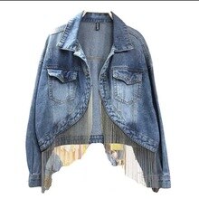 Frühling Herbst Fransen Kette Denim Jacke Kurze Jacken Frauen Koreanische Neue verlieren Mantel Mädchen Studenten Streetwear Mantel