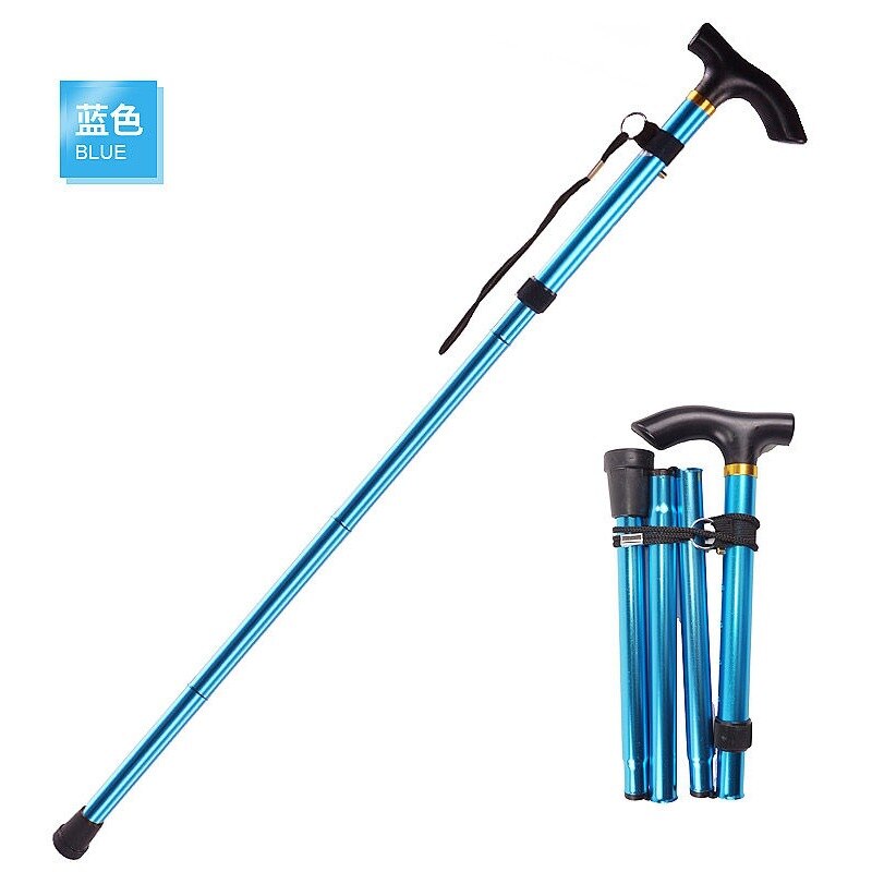 Multifunction bengala telescópica dobra muletas caminhadas vara muleta idosos vara de metal bengala trekking ao ar livre pólos: Blue 1 Root
