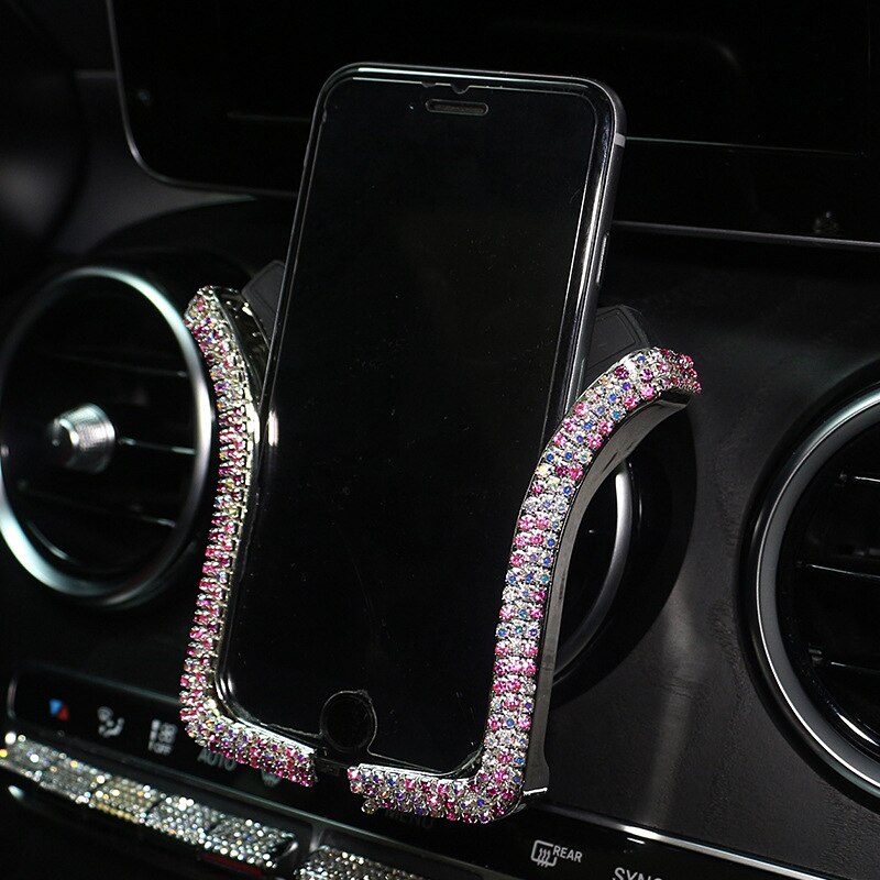 Cell Phone Holder For IPhone Samsung Car Holder Universal Car Phone Holder With Bing Crystal Rhinestone Car Air Vent Mount Clip