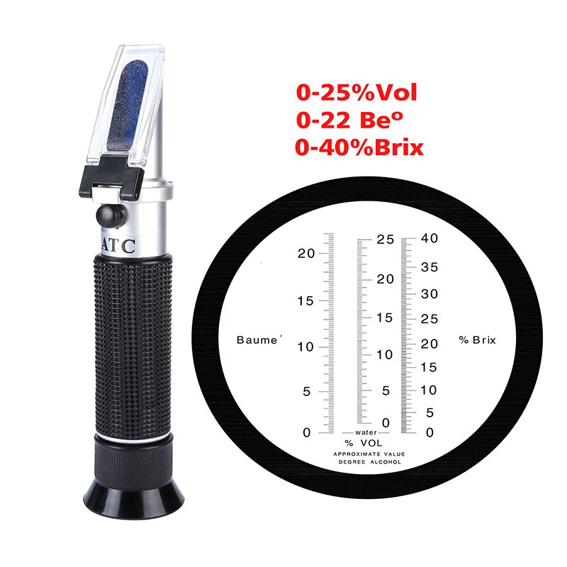 3 In 1 Grape & Alcohol Refractometer RHW-25VATC 0-25% Vol 0-40% Brix 0-22Baume Wijn Refractometer Alcohol meter Voor Moonshine