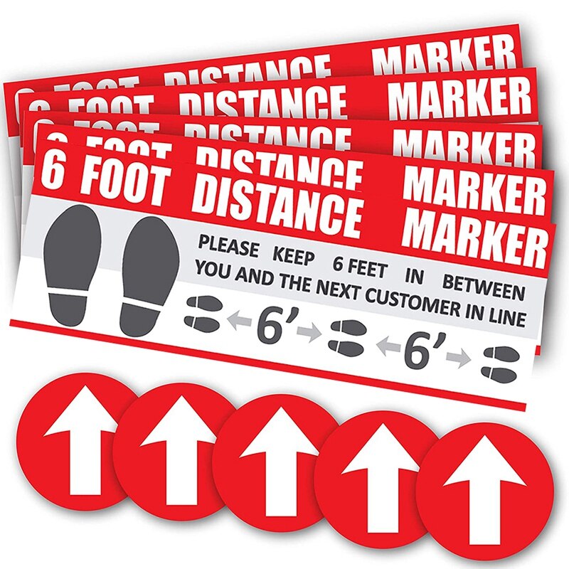 10PCS Social Distancing Stand Here Keep 6Ft in Between Distance Marker for Social Distancing Warning Floor Stickers