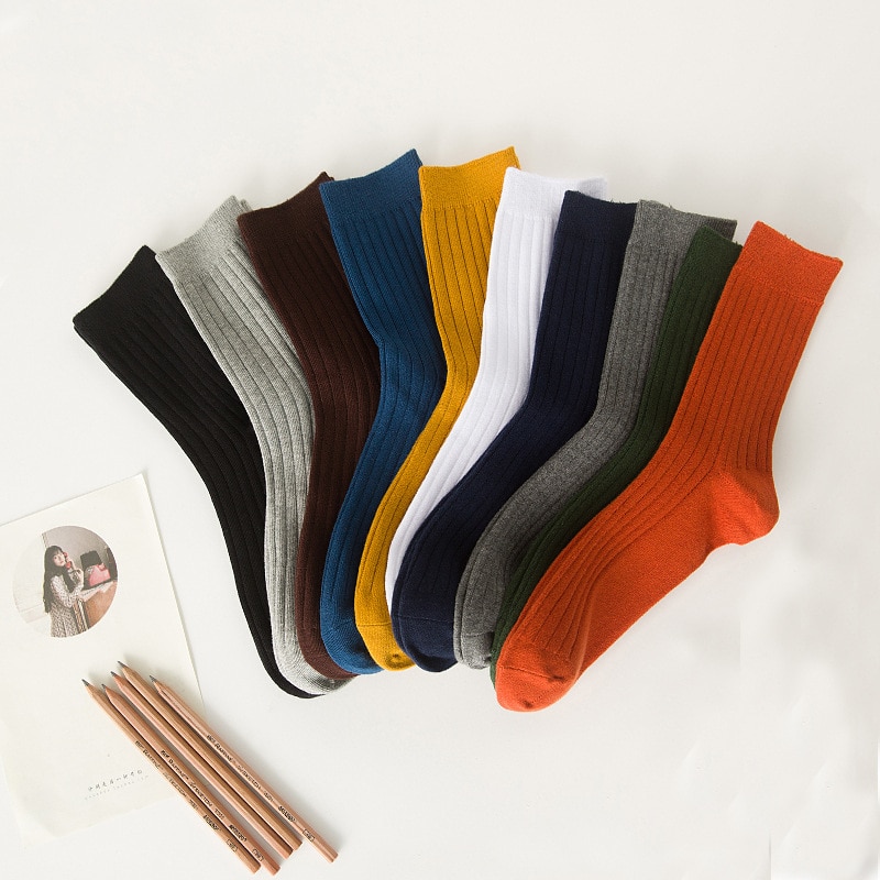 Socks for men cotton solid color crew sock Unisex male mark formelle socks spring summer man casual socks meias
