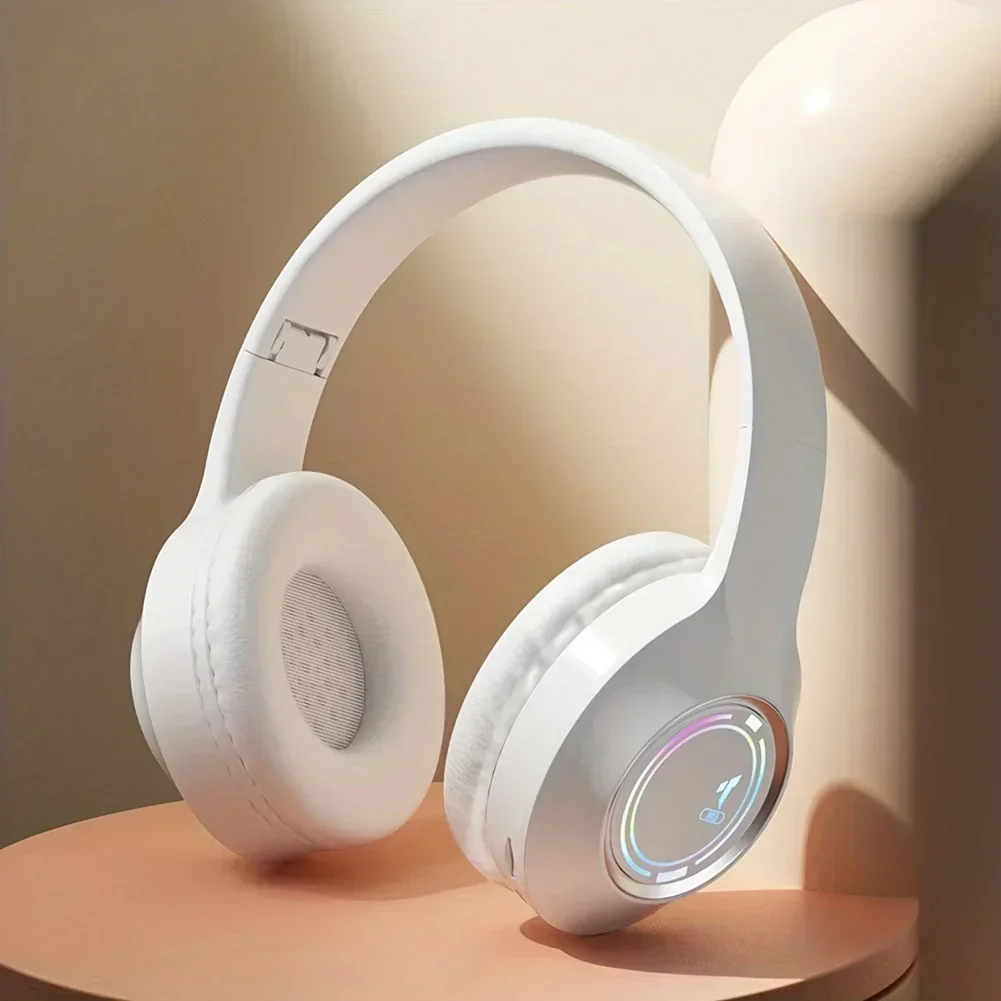 Auriculares Bluetooth con emisión de luz M3, auriculares inalámbricos con tarjeta Led plegable, carga tipo C, uso multiescena, juego y oficina: Blanco