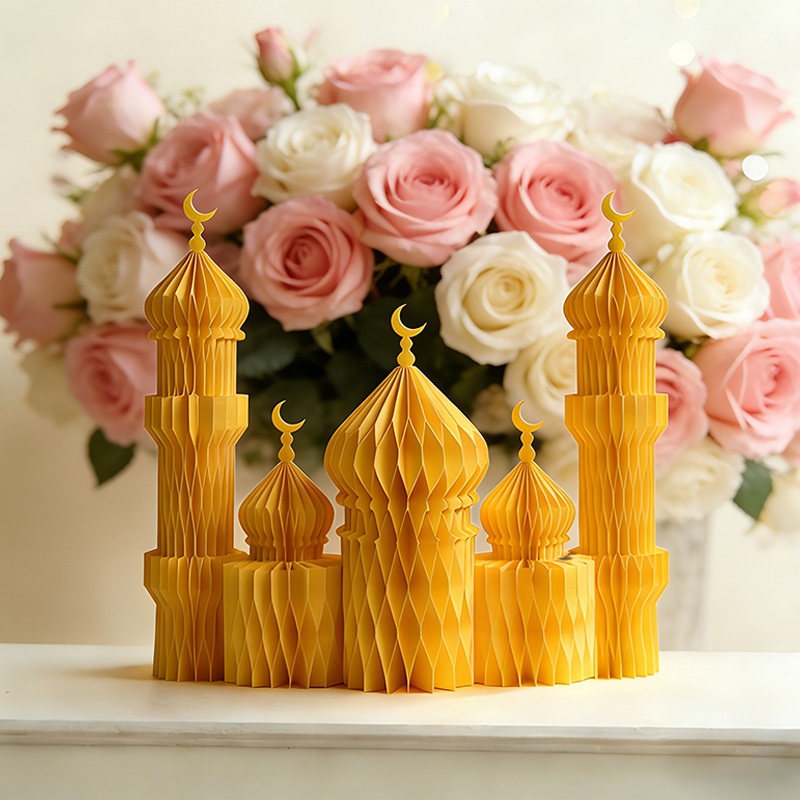 Ramadan eid al-fitr papir honeycomb ornamenter ramadan dekorasjoner måne stjerner skrivebordsarbeid islamsk hjemmedekor eid borddekor