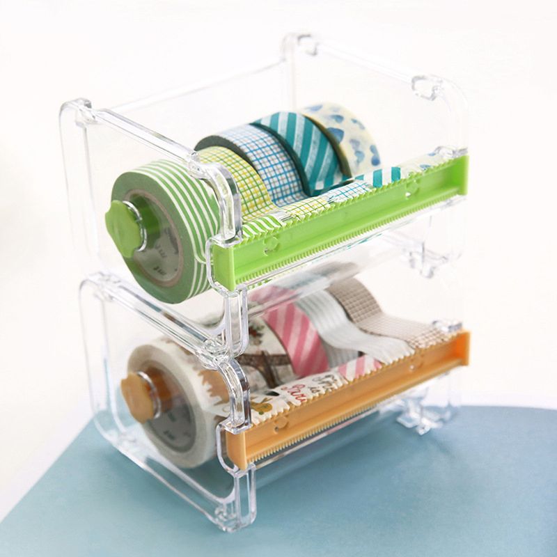 Desktop Roll Adhesive Tape Dispenser Cutter Storage Rack Holder Transparent Table Desk Organizer Home School Office Accessory
