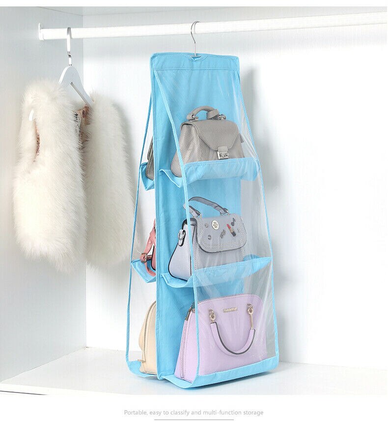 6 poche pliant sac à main suspendu sac à main stockage grand support transparent Anti-poussière organisateur support crochet cintre sac