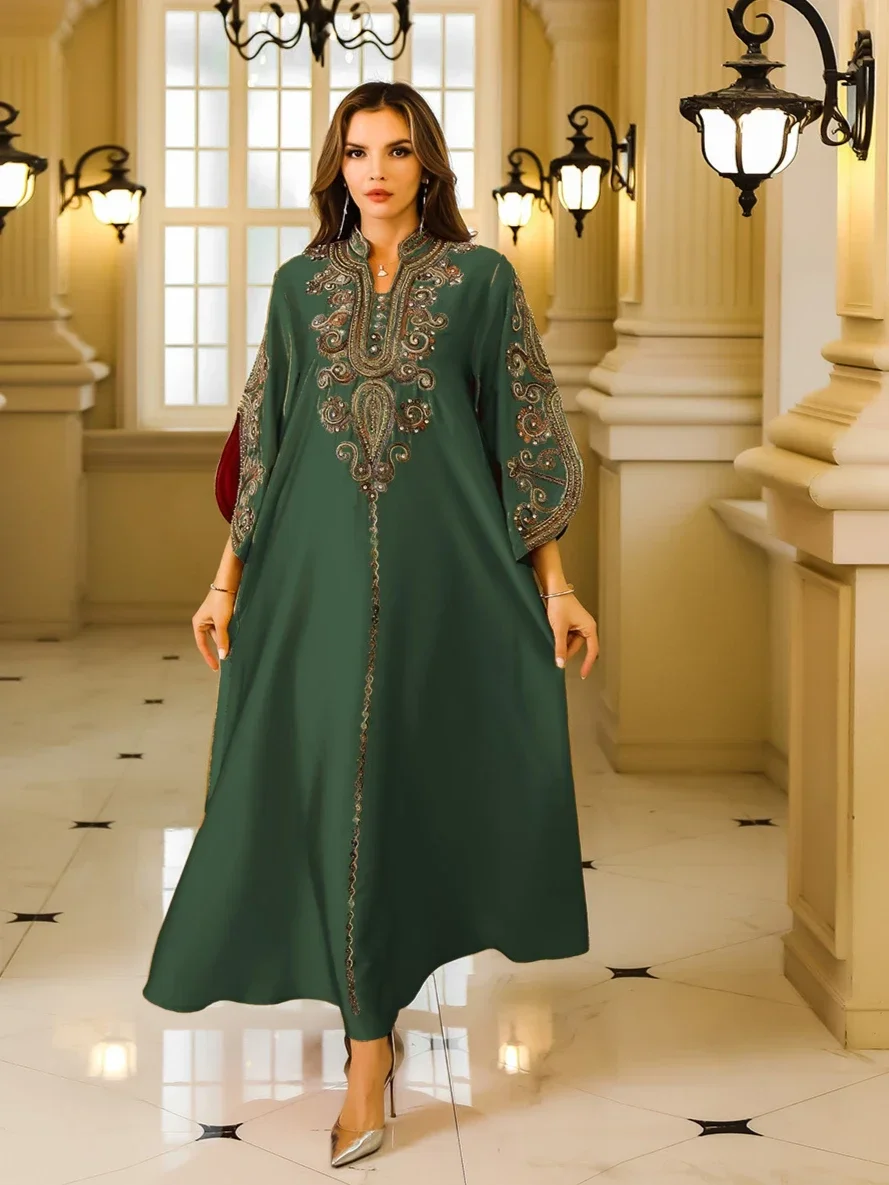 Iltapuvut arabialainen pitkä viitta kirjonta musliminaisten juhla jalabiya eid ramadan marokko dubai abayas kaftan islam vestidos