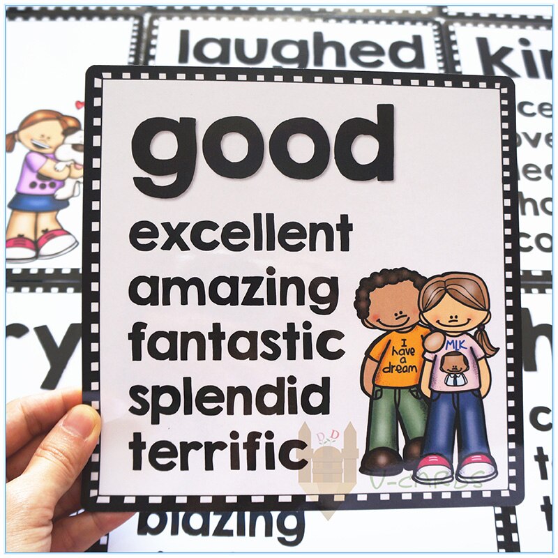 30pcs 13*13cm Synonym English Poster Classroom Decoration Flash Cards For Kids Educational Posters Memory Game