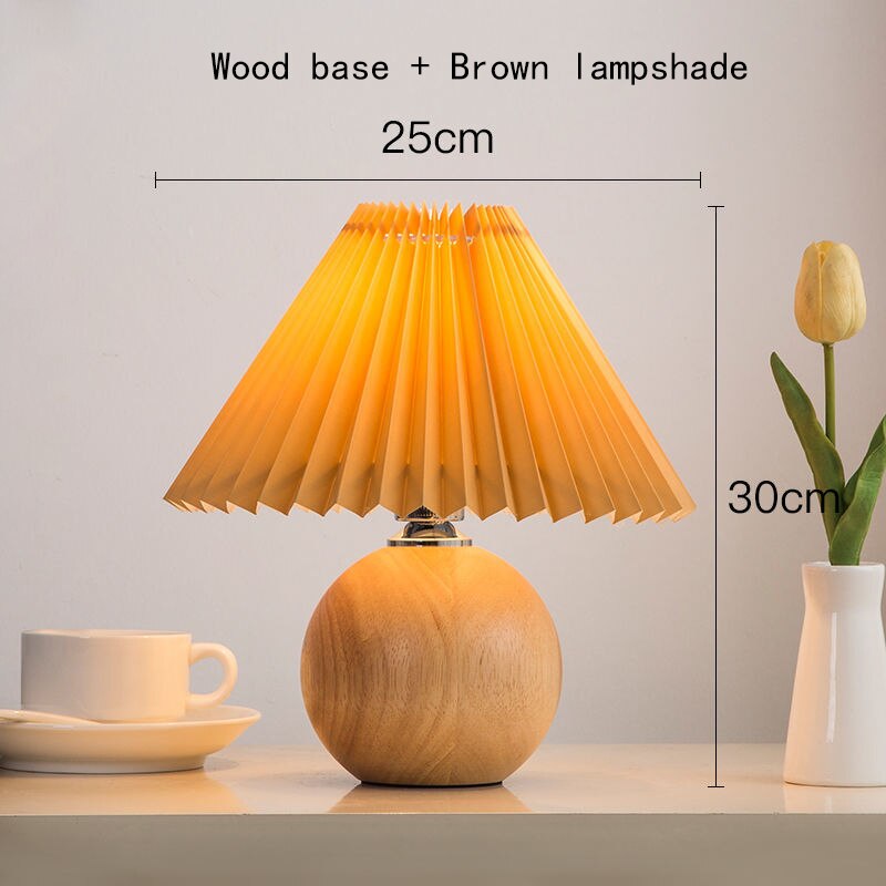 Koreansk plisseret bordlampe ins diy keramiske bordlamper til stuen boligindretning sød lampe med trefarvet led pære ved siden af lampen: Træ og brun