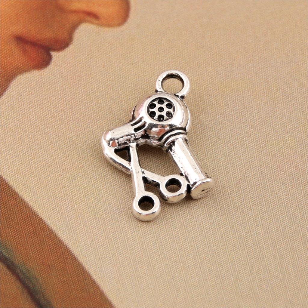 20 Pcs Antiek Zilver Mini Föhn Schaar Charms Barbershop Hanger Maken Kettingen Sieraden 16x12mm A532