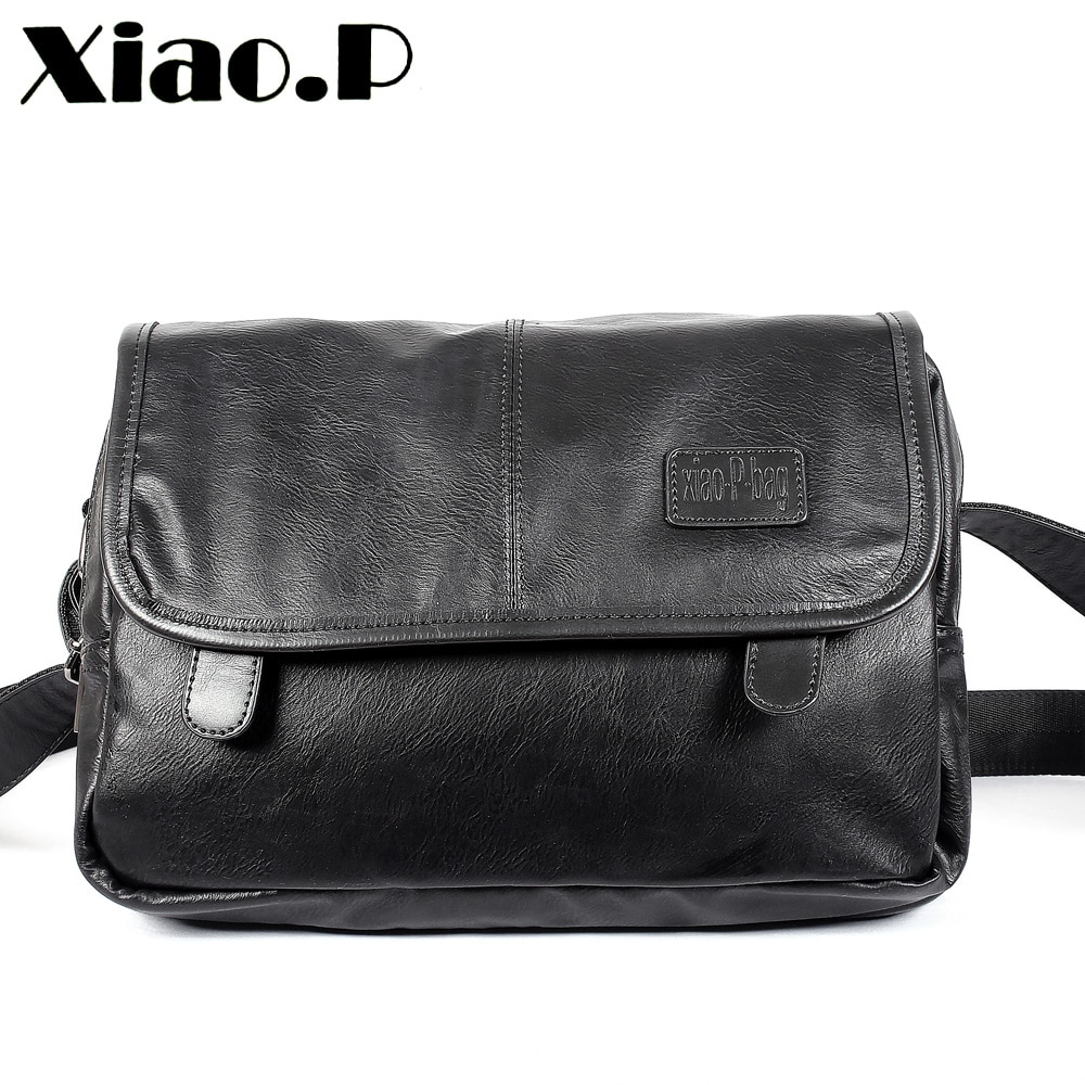 men's bags, pu leather messenger bag cross body bag,Casual students one shoulder School bag