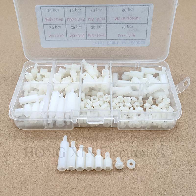 200 Stks/set M3 Wit Hex Nylon Standoff Spacer Kolom Nylon Plastic Afstand Schroeven Moeren
