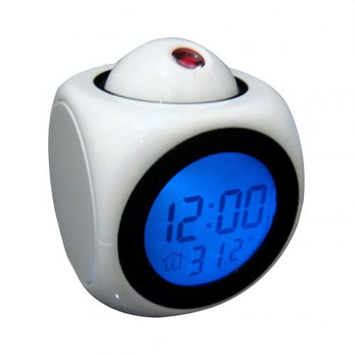 Multifunctional Voice Talking LED Display Time Projection Thermometer Alarm Clock: white