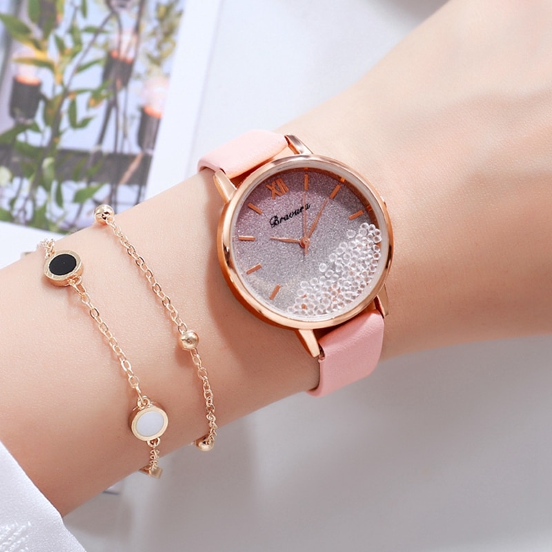 Scroll diamant dames casual leren dameshorloge quartz polshorloge sterrenhemel damesklok reloj mujer relogio feminino