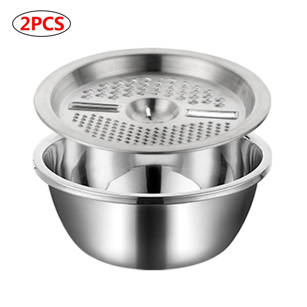 3 Pcs Set Stainless Steel Soup Pot Vegetable Slicer Drain Basket Cheese Grater Rice Washing Filter Kitchen Tool Strainer Basin