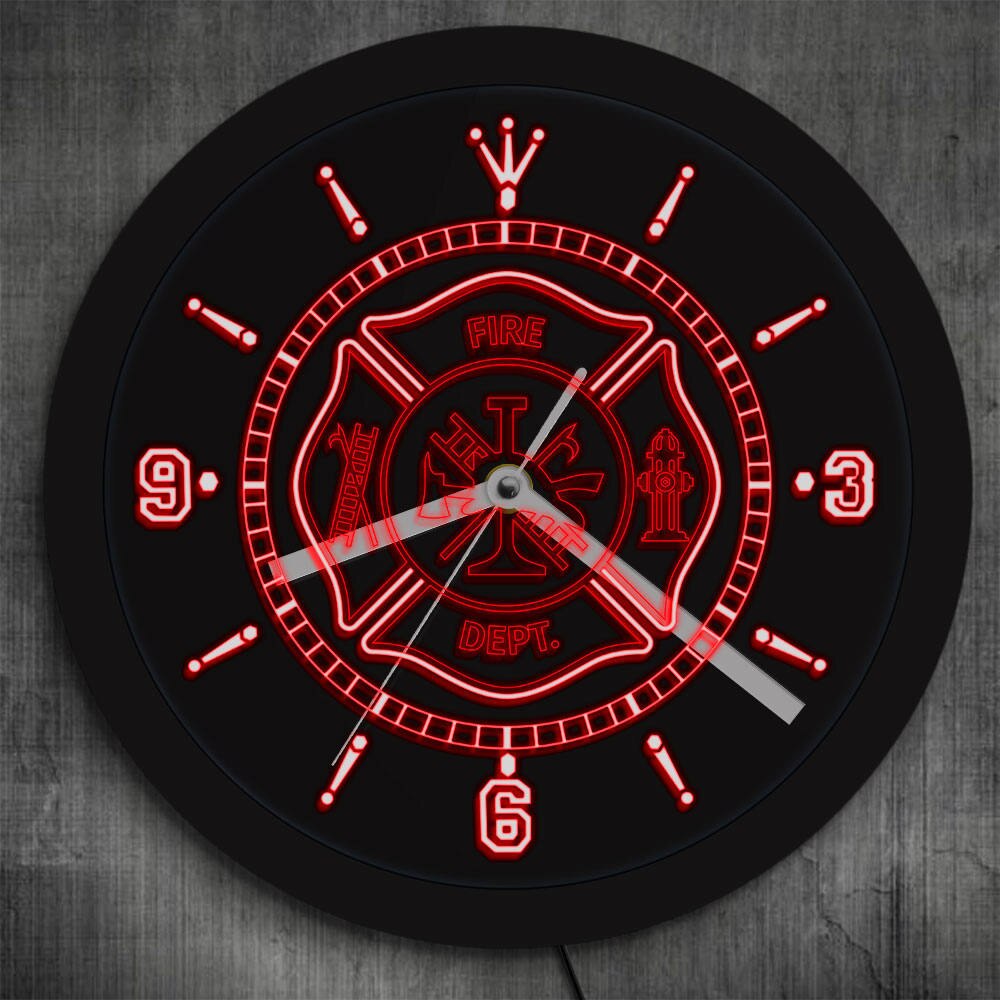 Fire Department LED Neon Wall Clock Rescue Fire Dept Color Changing Wall Light For Fireman Firefighter Luminous Wall Clock