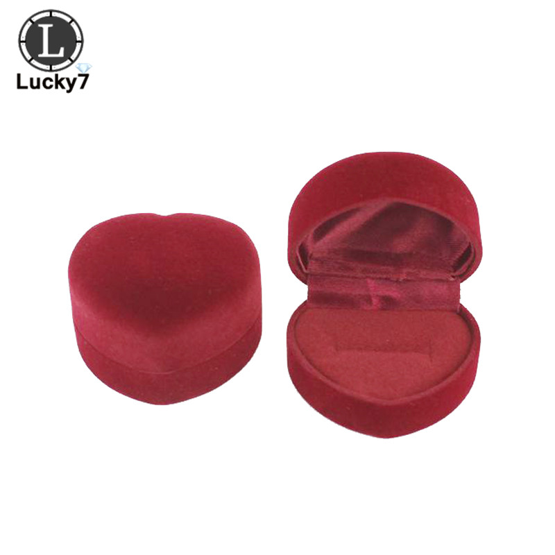 Forma corazón de terciopelo anillo caja de cajas para anillo para bodas joyería estuche protector para amante: Red