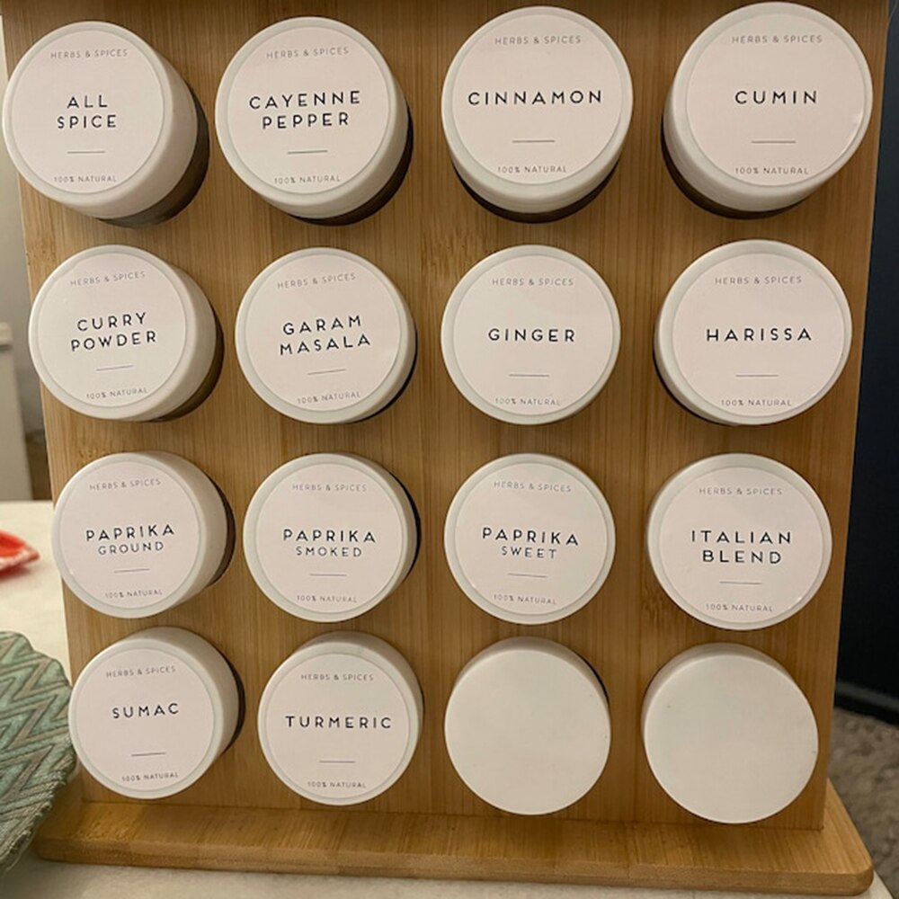 Round Pantry Labels Basic, Gluten Free, Herbs, Spices, Teas, Nuts, Oils &amp; Vinegars - Printed Waterproof Matt Vinyl - Custom Labe