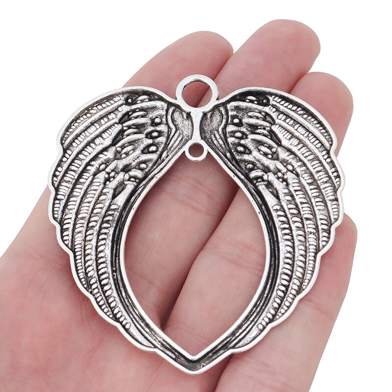 ZXZ 5pcs Tibetan Silver Large Angel Wings Heart Shape Charms Pendants for Necklace Jewelry Making Accessories