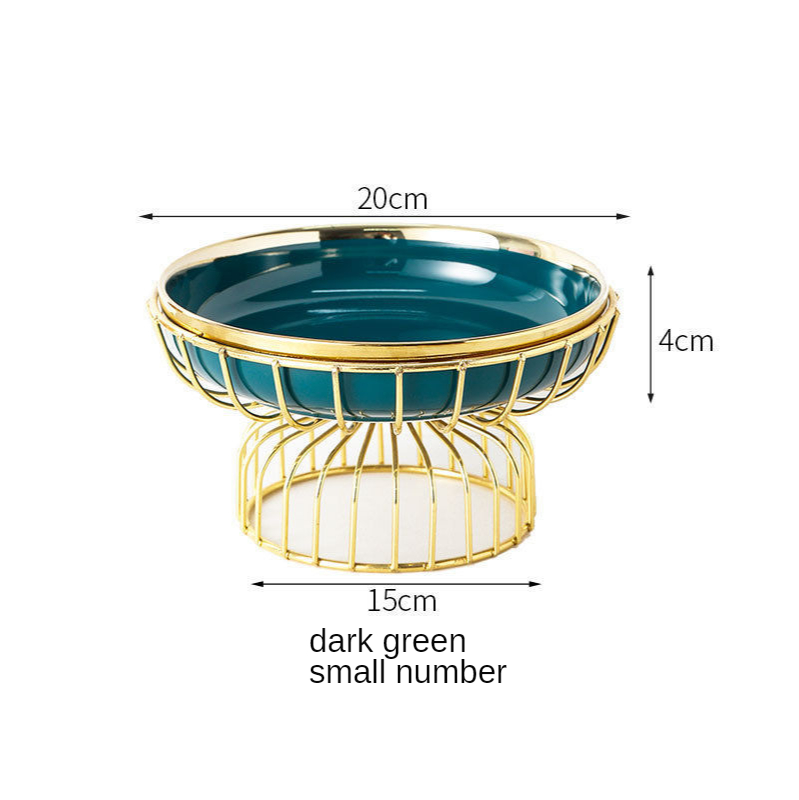 Keuken Keramische Fruitschaal Met Gold Iron Art Houder Snack Dienblad Kom Party Droog Voedsel Display Stand Fruit Snoep planken: Green 20CM
