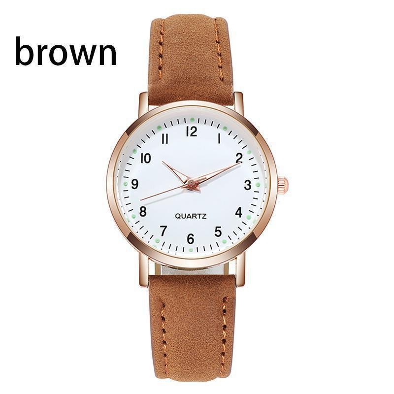 Ladies Diamond-studded Luminous Retro Female Watch Leather Belt Quartz Watch Women Simplicity Casual Decoration Wristwatches: Brown