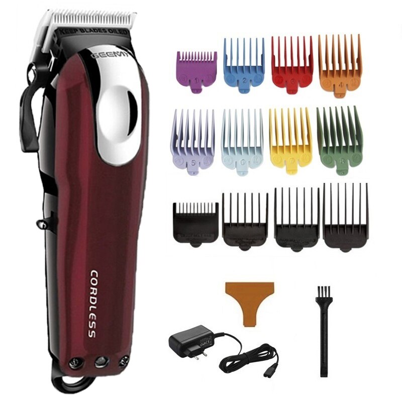 Corded/Cordless hair clipper haircut machine fading tapering electric hair trimmer lithium battery rechargeable: red-12pcs  comb