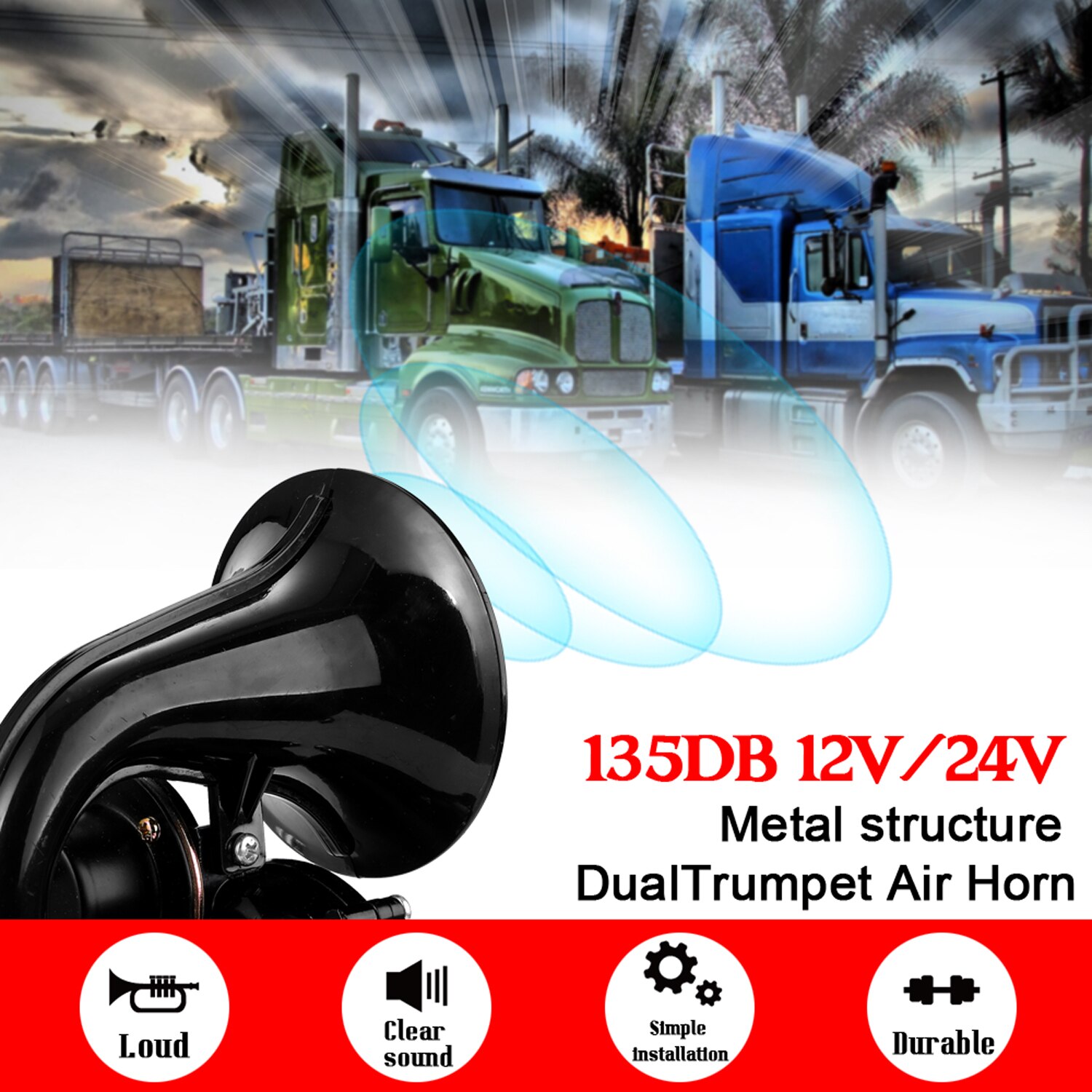 12/24V 250DB de doble tono de aire compacto Kit de bocinas coche camión SUV RV tren caravana, barco, doble tono Super fuerte