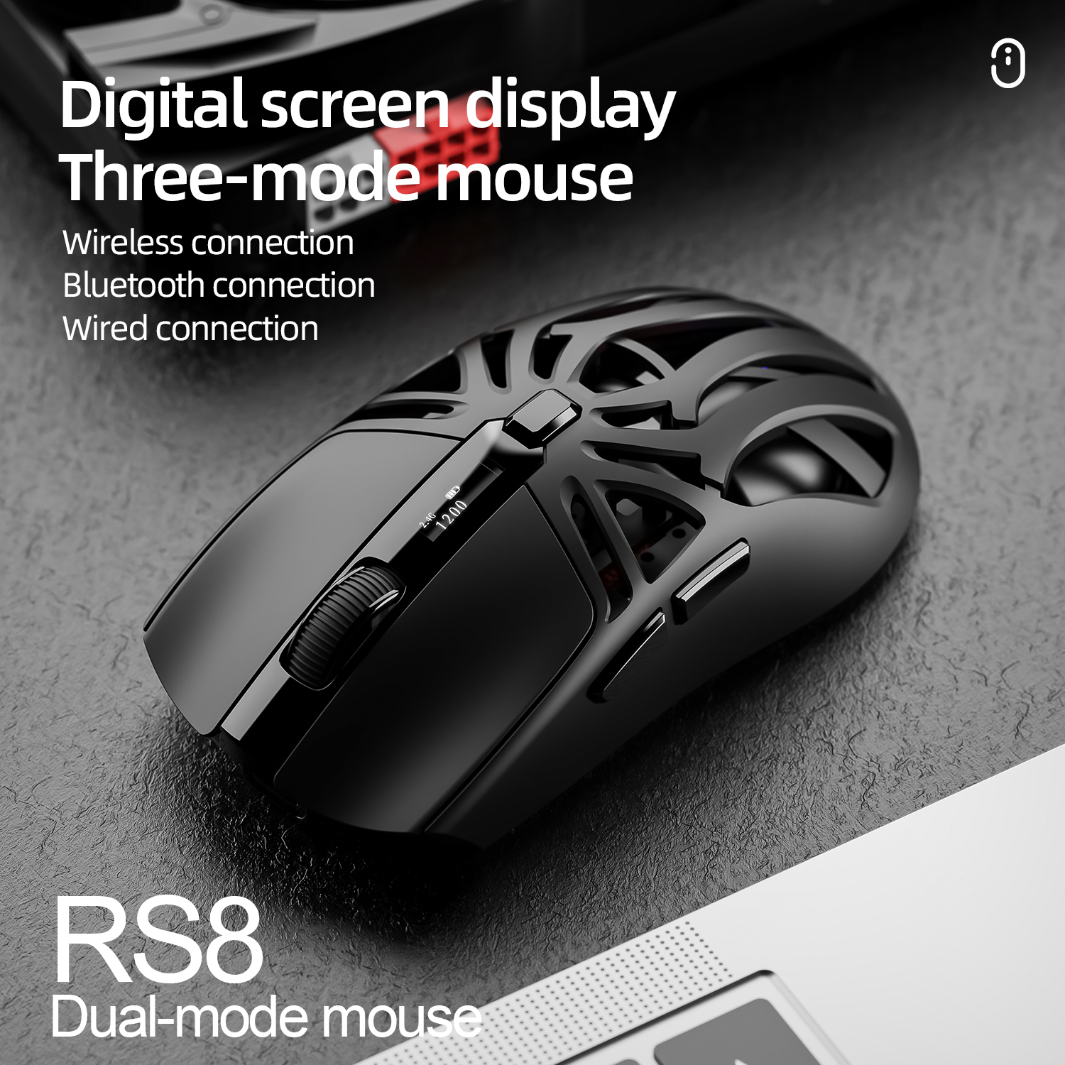 Ratón Bluetooth SMAILWOLF RS8 1000Hz, 10000dpi, conexión de tres modos, ratón macro ligero para juegos, ordenador portátil