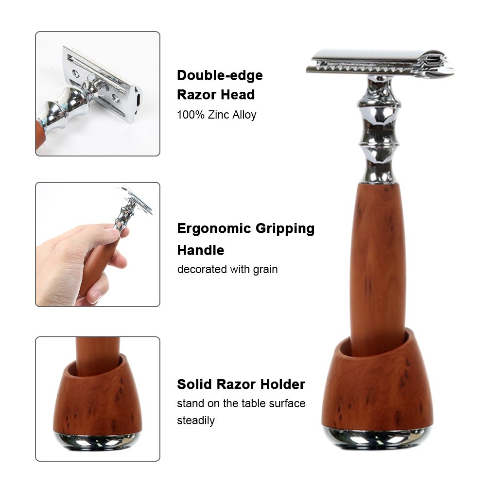 Razor Shaving Kit Double Edge Safety Razor with Stand Aluminum Alloy Handle Manual Beard / Mustache Removal Tool Kit