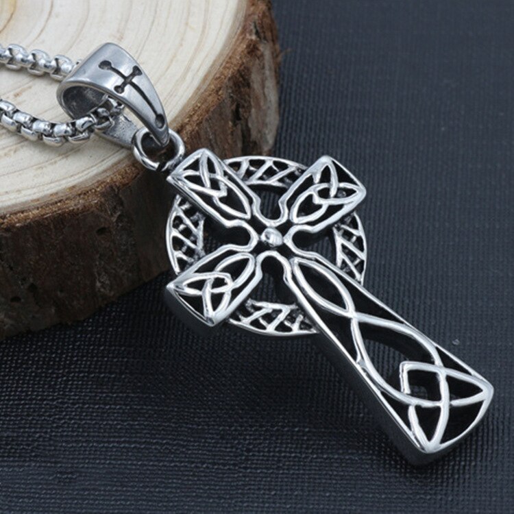 retro Kreuz Wikinger irisch Konzentrischen Knoten Anhänger herren Halskette Lange Kette 24 Zoll Edelstahl Halsketten Punk Männlichen Schmuck