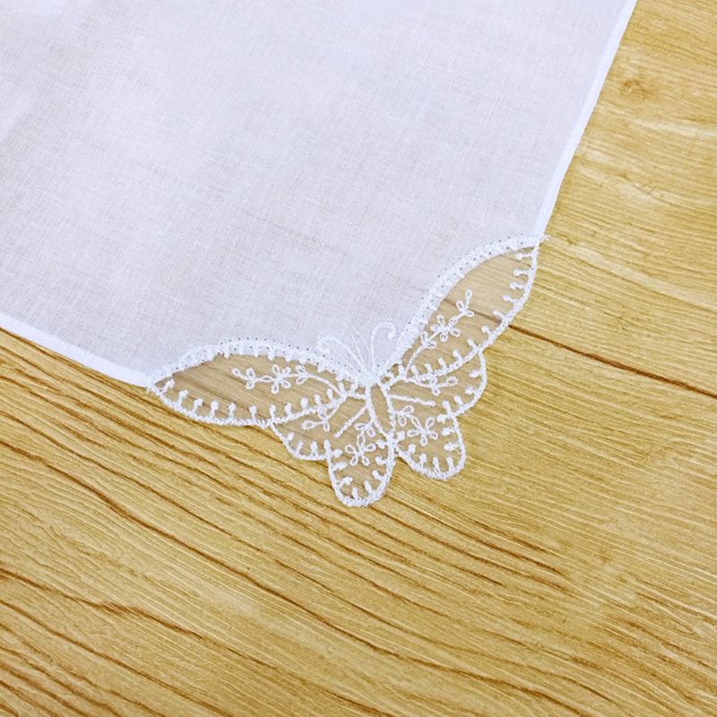 28 x 28cm kvinder almindelige hvide firkantede lommetørklæder hæklet sommerfugl blonde hjørne brude bryllup diy bomuld serviet lomme hanky håndklæde