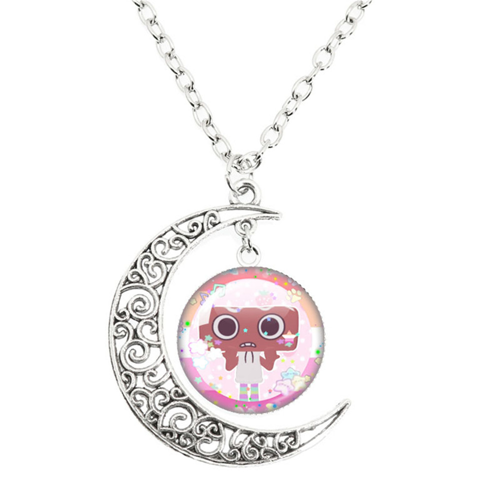 Juego de terror Goob Pebble Dandy's World collar lindo divertido Meme Kawaii cabujón de cristal colgante la luna collar joyería: Oro oscuro