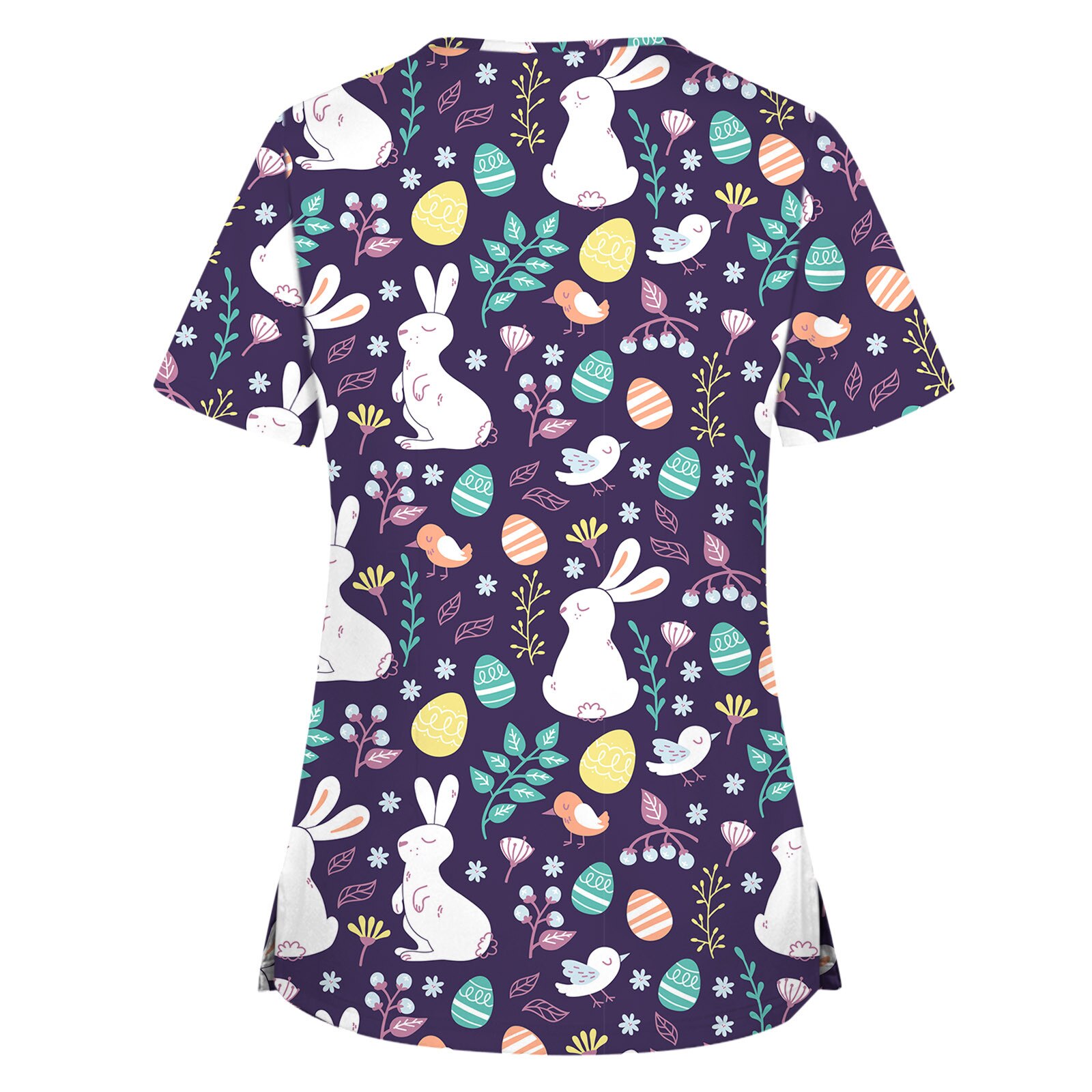Femmes Clinique Blouse À Manches Courtes V-Cou Blouse Fleur Imprimé Travail Uniforme Blouse Salopette Vêtements Décontractés