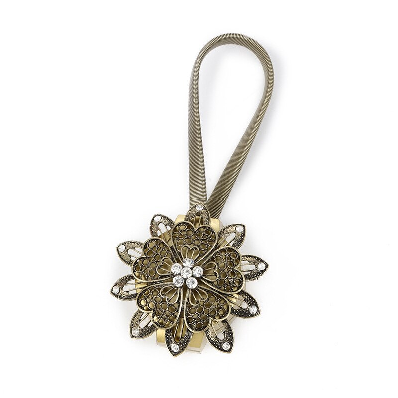Magnetic Curtain Buckle Flower Decor Window Screening Tieback Clip Retractable Metal Strap Curtains Holder Accessories: Green
