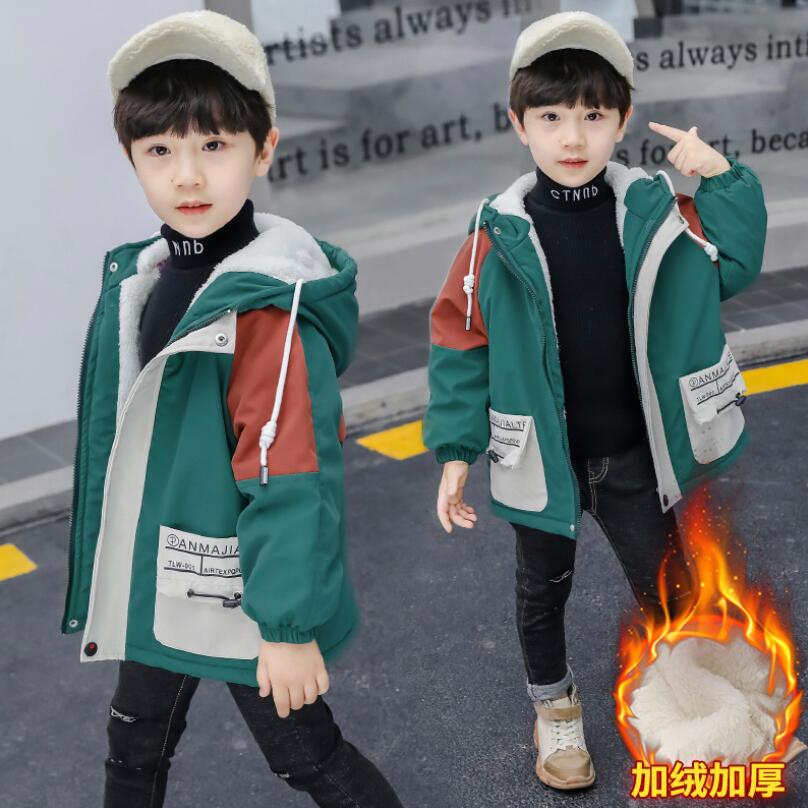 Baby Boys Clothes Winter Thicken Fleece Lining Warm Jacket Children Long Hooded Waterproof Coat Sport Windbreaker Outfit