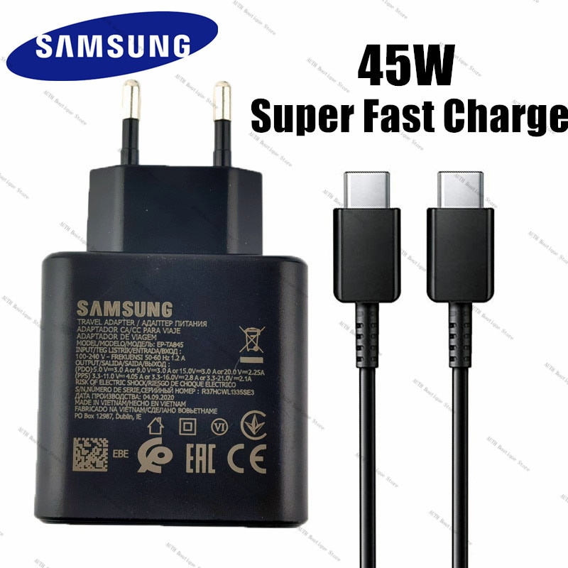 Cargador superrápido Samsung S20 Original de 45W, cable de carga rápida adaptable tipo C a tipo-c para galaxy s10, a50, a51, s8, note 10, 9 y 8