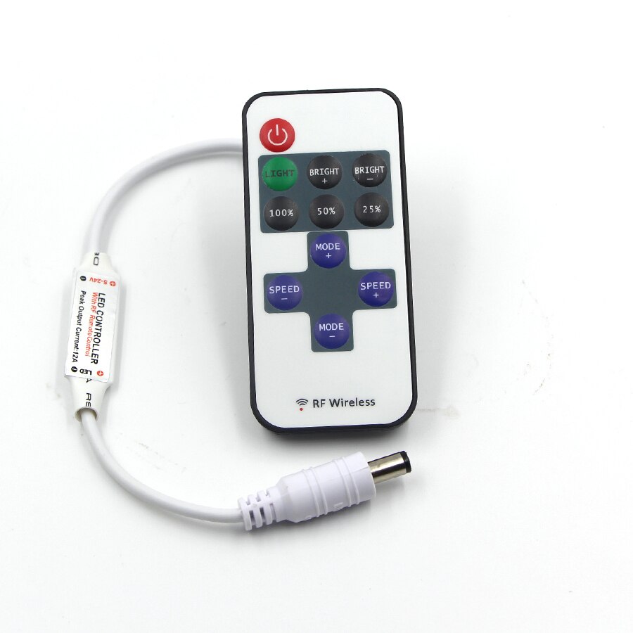 Led dimmer  dc 12v-24v 8a brytere lysstyrke justerbar kontroller ensfarget led dimmer for pære 3528 5050 led stripe lys: 11 nøkkel rf fjernkontroll