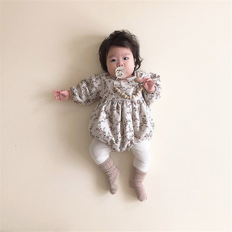 Herfst Koreaanse Baby Meisjes Kleding Bloemenprint Little Sisiter Bodysuits Grote Zus Jurk Katoenen Meisjes Jurk Retro Baby Bodysuit: Apricot Romper / 24M