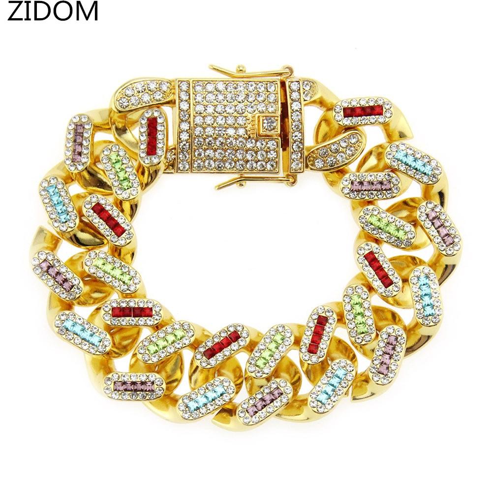 Men Hip Hop Iced Out Bling Bracelet 22mm Full colour Cuban chain bracelets Hiphop jewelry