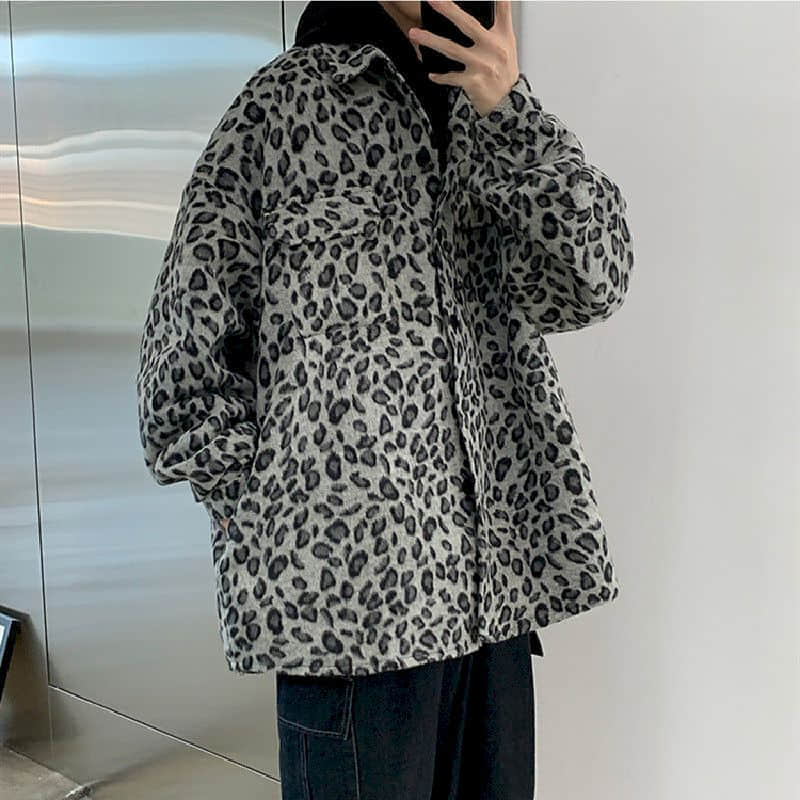 Veste décontractée à imprimé léopard pour homme, manteau de rue, , tendance coréenne, automne, printemps