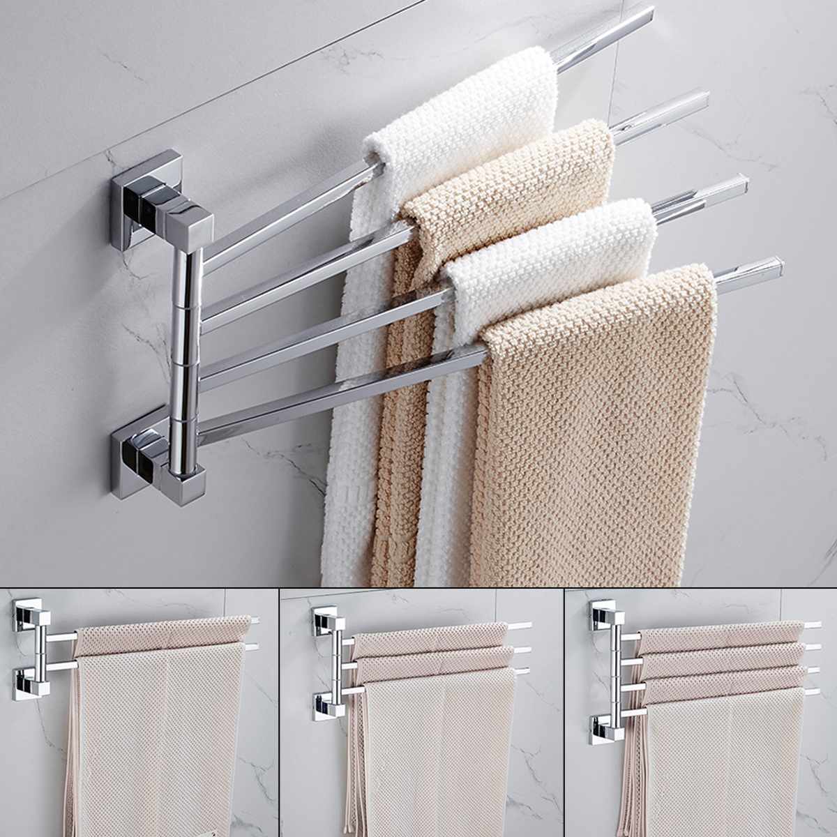 2/3/4 Riegel Edelstahl Handtuch Regal Schlecht Halfter Regal Zauberstab-Montiert rotierend Schienen Aufhänger Handtuch Halfter Klebstoff Kraft