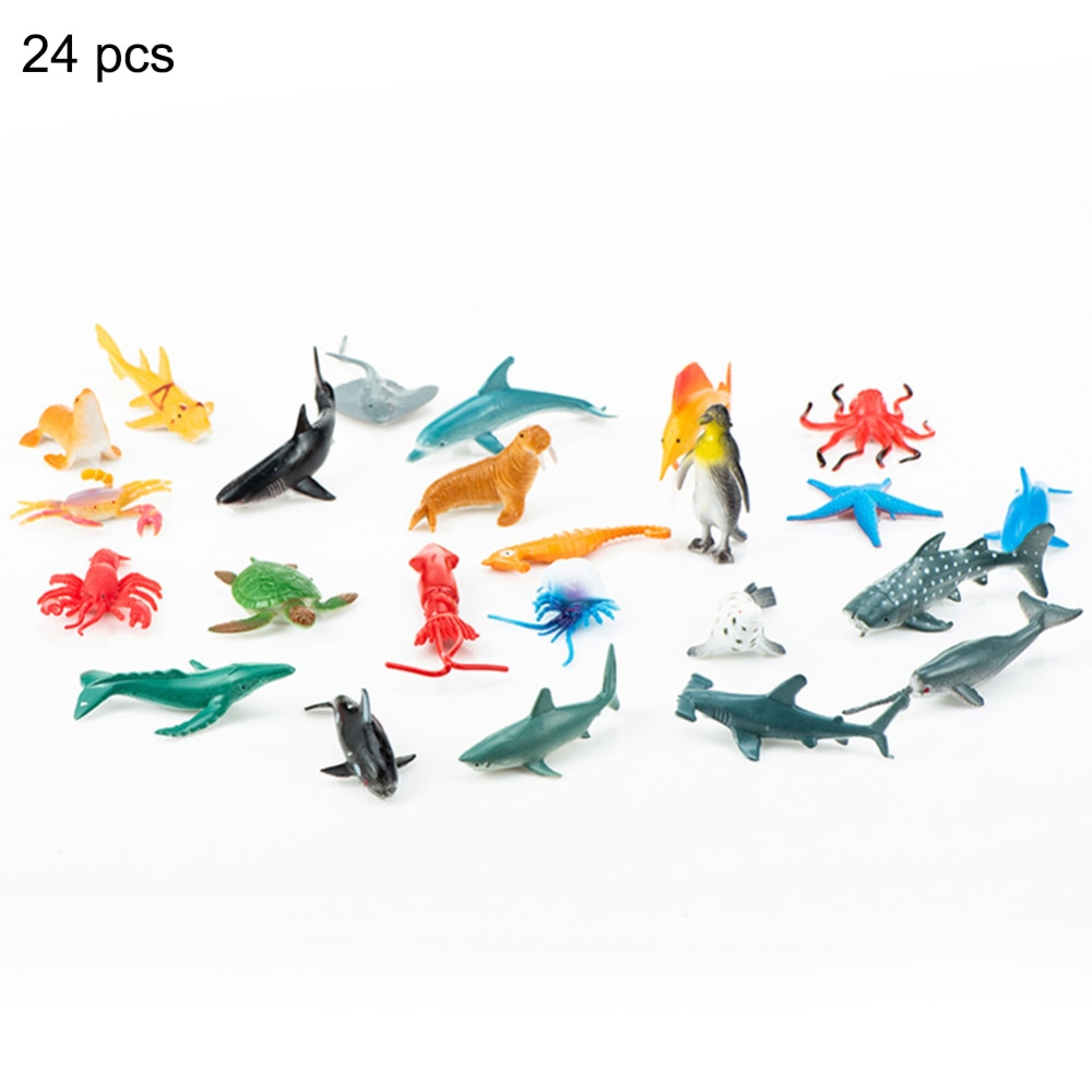 24 piezas niños bebés animales de la vida del mar juguetes animales del mar juguetes modelo animales del océano figuras acuario marino miniatura educación J71