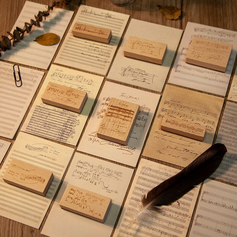 Muziek Manuscript Serie Achtergrond Decoratie Stempel Set Houten Stempel Voor Scrapbooking Briefpapier Diy Craft Standaard Stempel