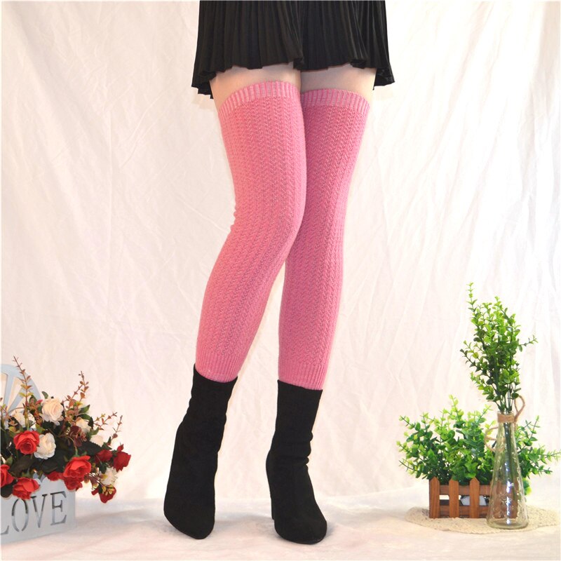 Femmes Fine laine solide jambières tricot doux botte guêtre haute genou manches hiver automne jambières botte Topper bas