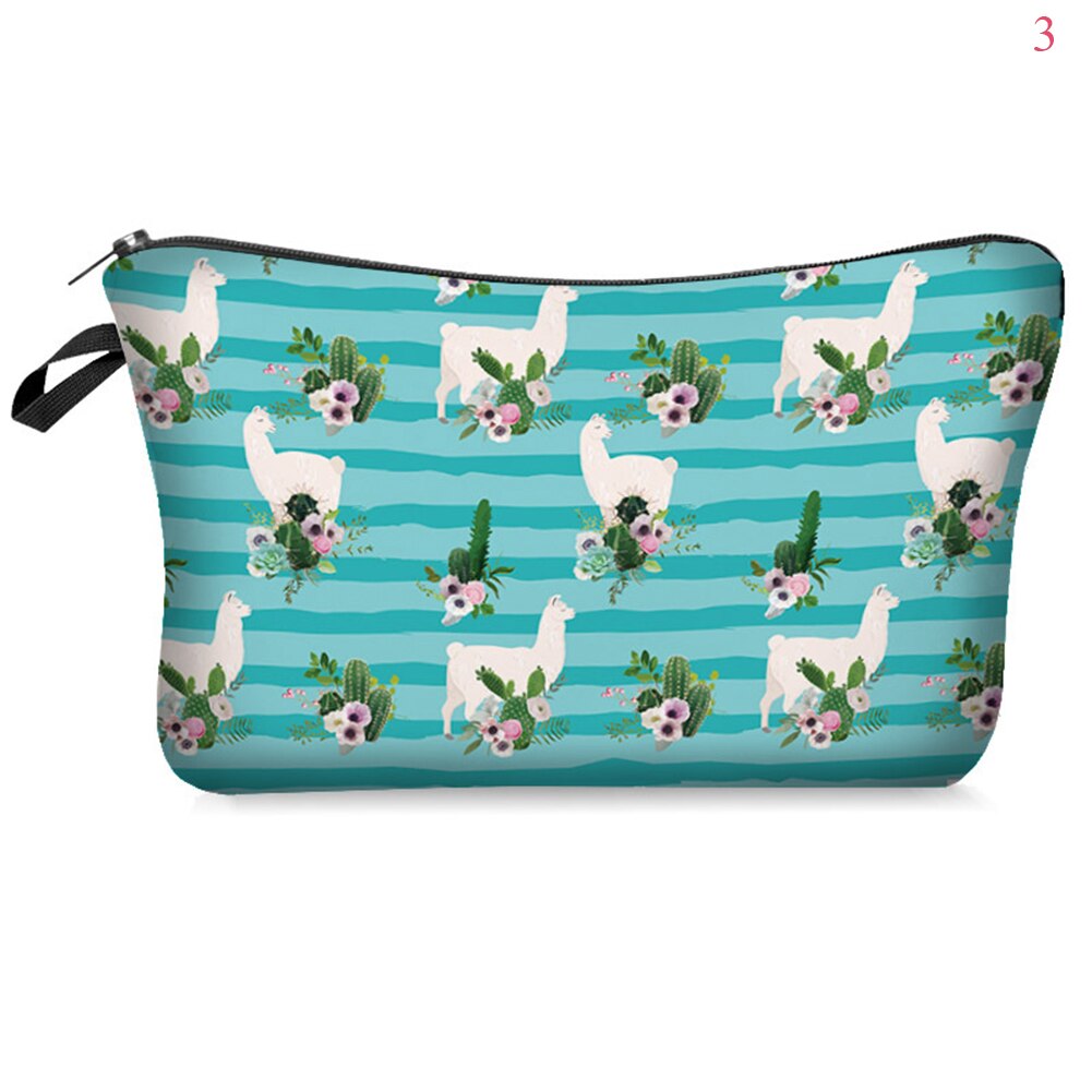 Saco cosmético à prova dwaterproof água impressão folha de alpaca saco de toalete para viagens organizador maquiagem beleza bolsa feminina zíper bolsa: 3