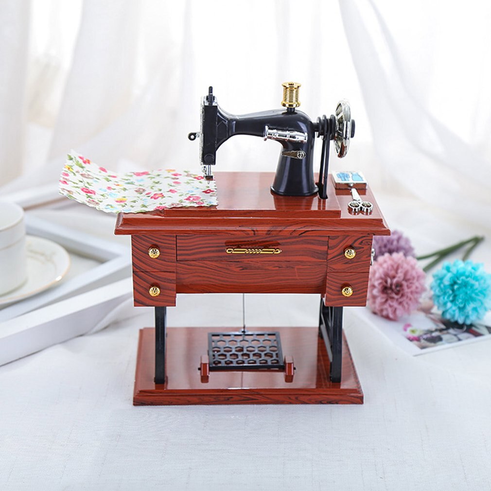 Máquina de coser antigua, caja de música , caja de música Retro similar a la madera, decoración china, de San Valentín