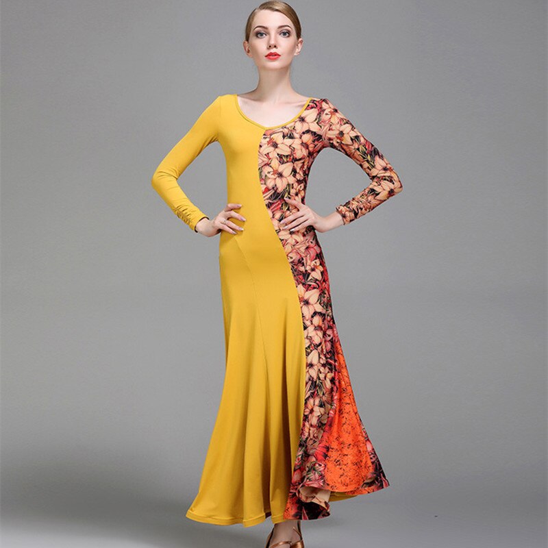 Latijnse ballroomjurk standaard weense walsjurk dames danskostuums ballroom oefenkleding spaanse jurk flamengo geel
